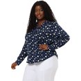 thumbnail image 4 of Blude talgrande pamujer, mangas enrolladas, cuello en V, dobladillo redondo, corazón estampado, top Azul 2X, 4 of 7