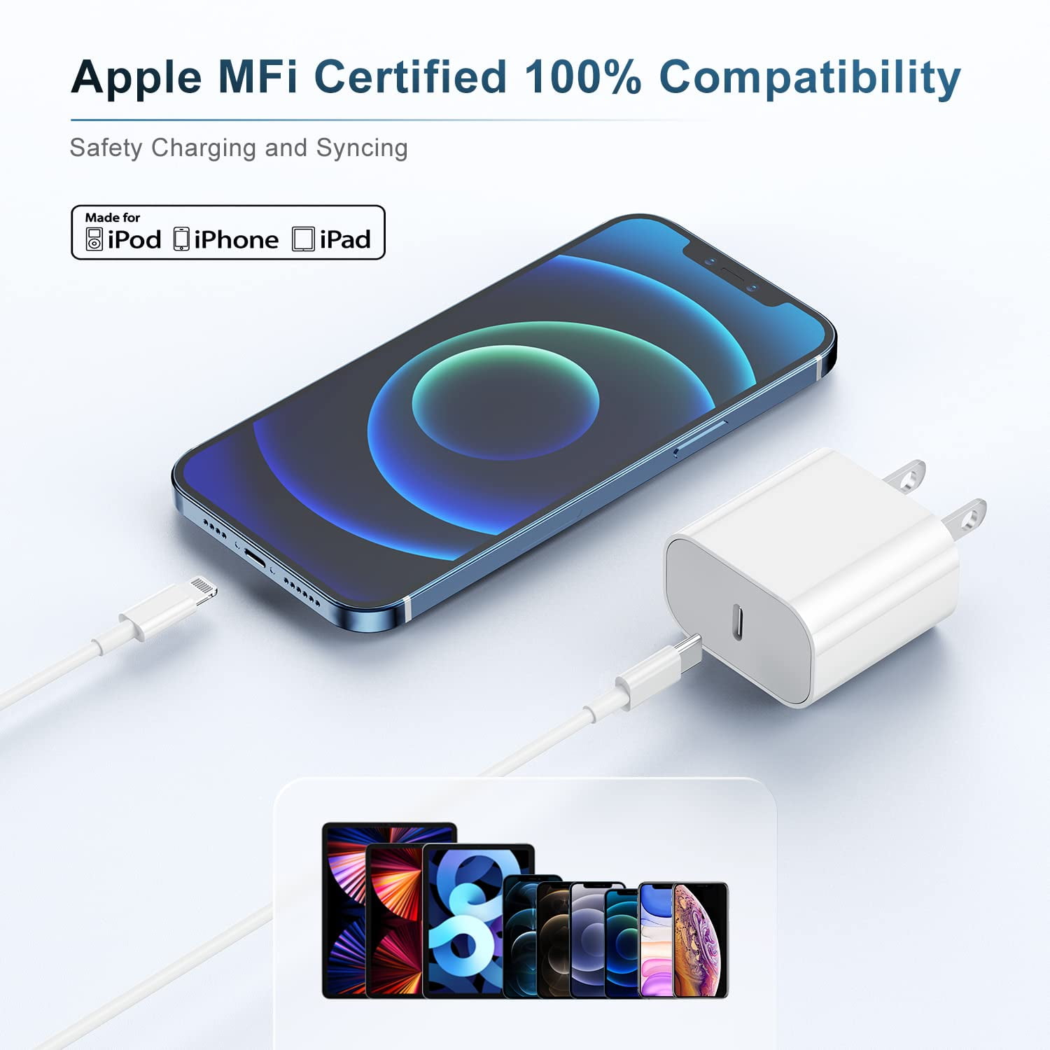 Chargeur Rapide 30W USB-C Pour IPhone 16/15, IPad - Avec Câble Nylon Tressé 2m - Protections Multiples - 5