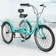 24/26'' Adult Tricycles for Women, Men with Big Basket, 7 Speed 3 Wheel Bikes for Adults, Low-Step Through Frame Tricycle for Adults Seniors, Stable and Safe