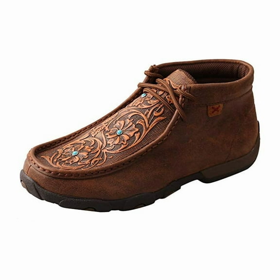 TWISTED X Adult Female Driving Moccasins, Color: Brown/Tooled Flowers, Size: 9.5, Width: M