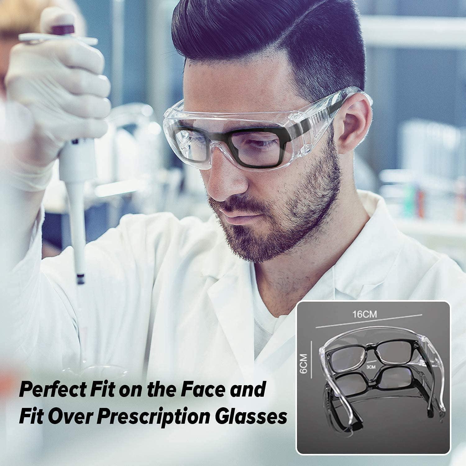 3 Pack Safety Glasses & Goggles for Men Women Over Eyeglasses