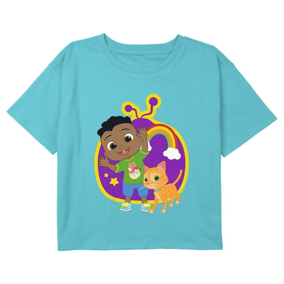 Girl's CoComelon Cody and Pickles Graphic Cropped T-Shirt Blue Medium