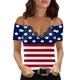 thumbnail image 1 of Moda Mujer Causal V-Cuello Día de la independencia Blusa con estampado de encaje Camiseta de manga corta Tops de verano Fridja hjk4227, 1 of 5