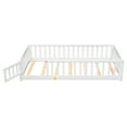 thumbnail image 4 of Twin Size Floor Bed with Safety Fence and Revolving Door, Modern Pine Wood Low Bed Frame with Plywood Slats Support, Multifunctional Leisure Daybed Frame with Armrest for Living Room, Bedroom, White, 4 of 9