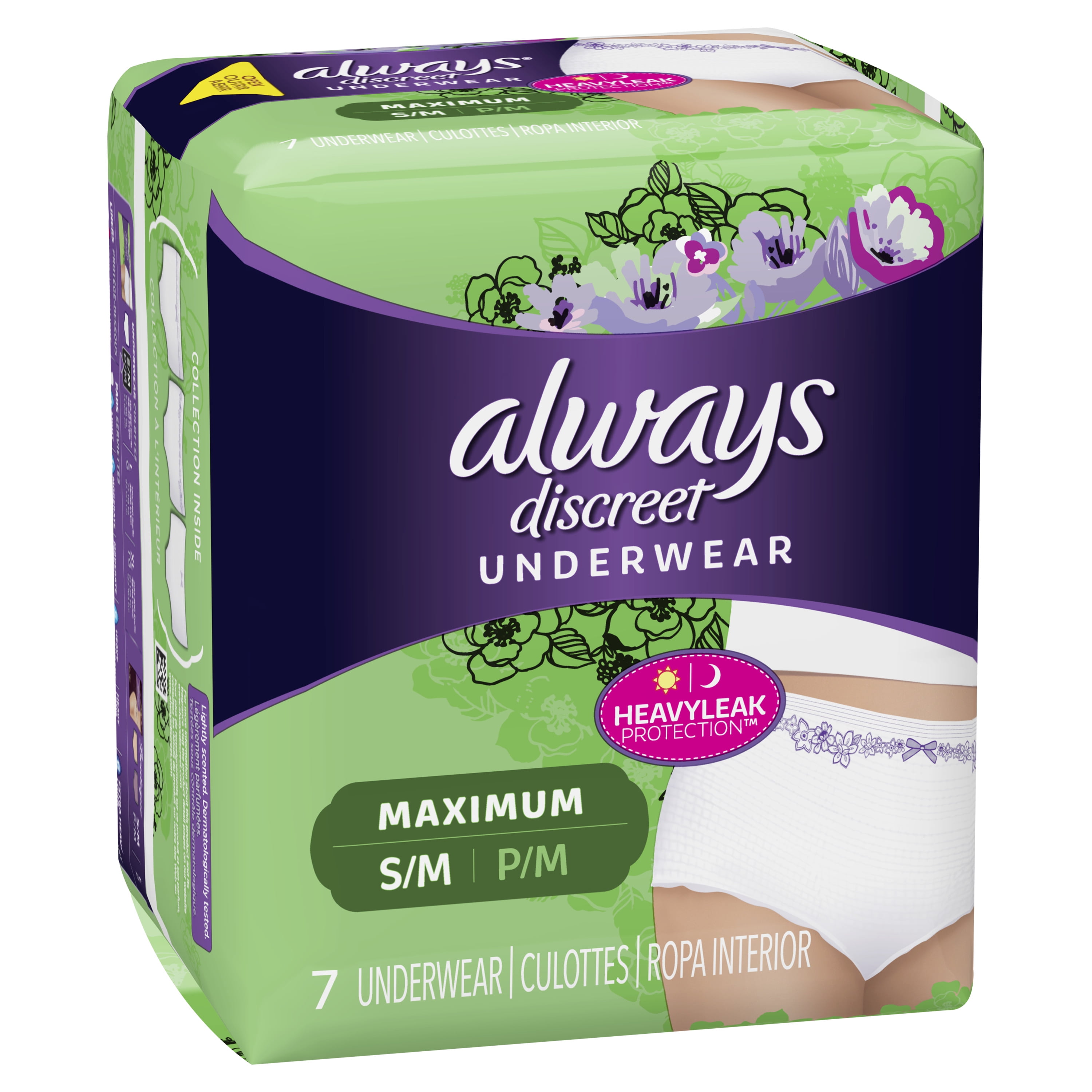 Always Discreet, Incontinence Underwear for Women, Maximum Protection, Small  / Medium, 7 Count 