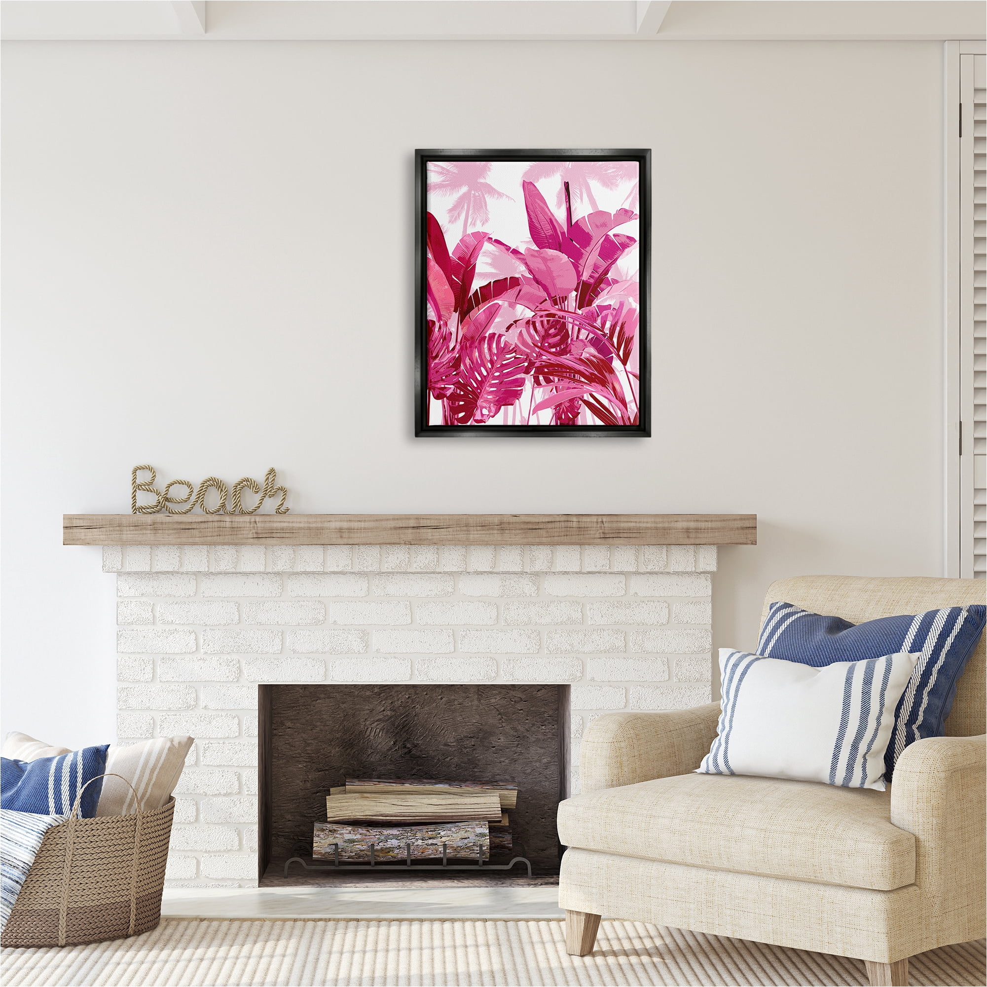 Stupell Industries Modern Pink Palms Botanical & Floral Painting Black Floater Framed Canvas Art Print Wall Art, 25 x 31