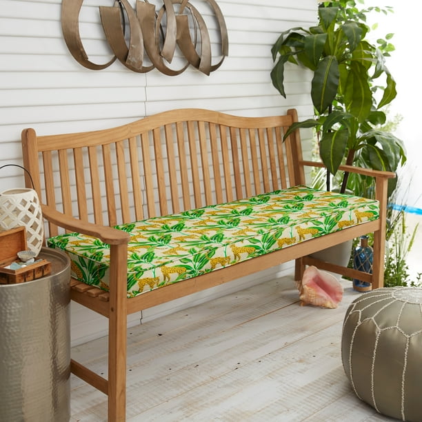 Sunbrella Yellow Cheetah Corded Indoor Outdoor Bench Cushion 37 in x 17 in x 2 in Walmart Business Supplies
