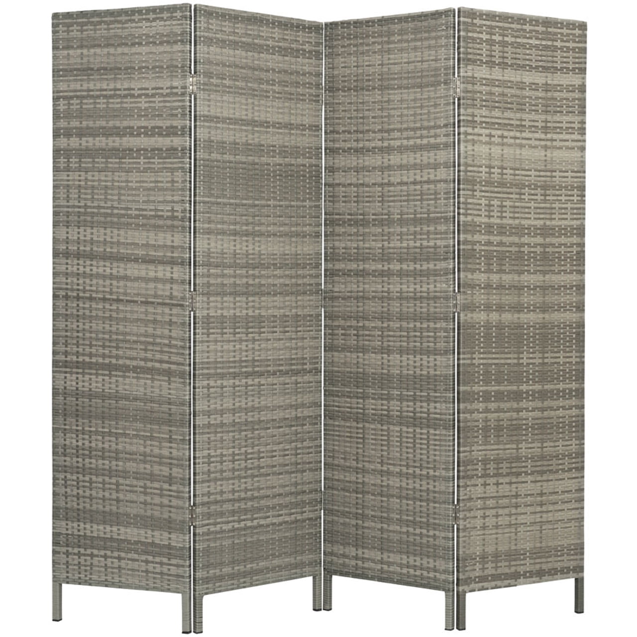 4 Panels Patio Outdoor Privacy Screen Room Divider Grey Resin Wicker Weather Resistant