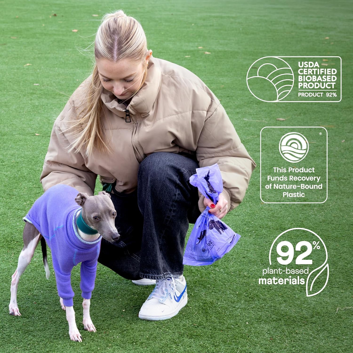 92% Biobased Poop Bags | USDA-Certified BioPreferred Product | Made from 92% Plant-Based Materials / 8% PE | Unscented Dog Waste Bags, Set of 120