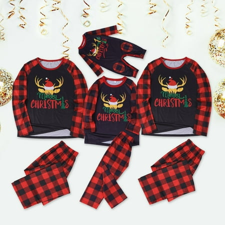 

LEEy-world Christmas Gifts For Mom Family Matching Sets Dad Mom Kids Baby Deer Printing Family Parent-child Fitted Cotton Soft Two-piece Pajamas Outfits