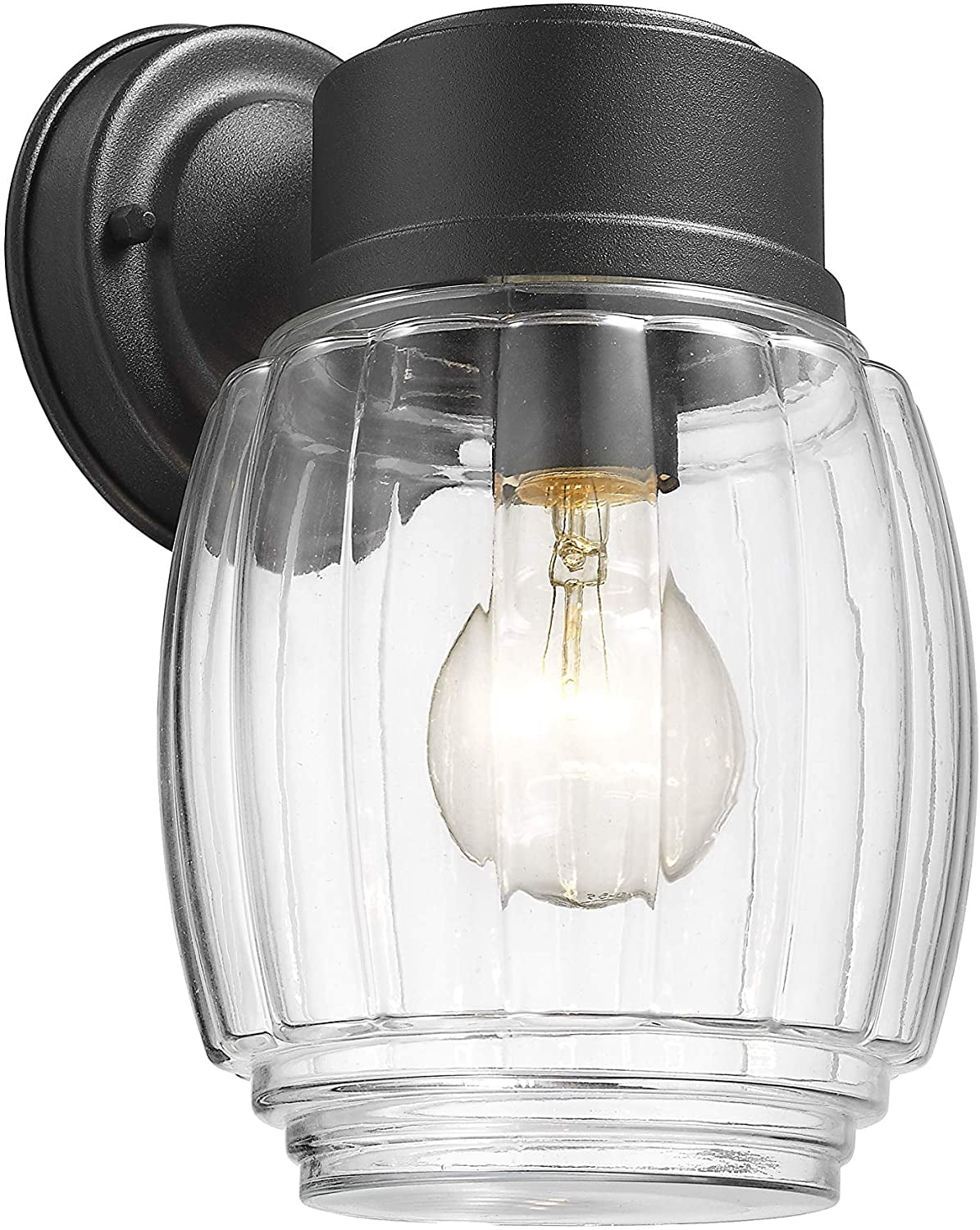 Holden 10" Textured Black Steel Outdoor Wall Sconce with Clear Ribbed Glass