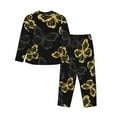 thumbnail image 2 of Bingfone Womens Pajama Sets Golden Glitter Butterflies Print,Long Sleeve Loungewear Pajamas Set-Small, 2 of 9