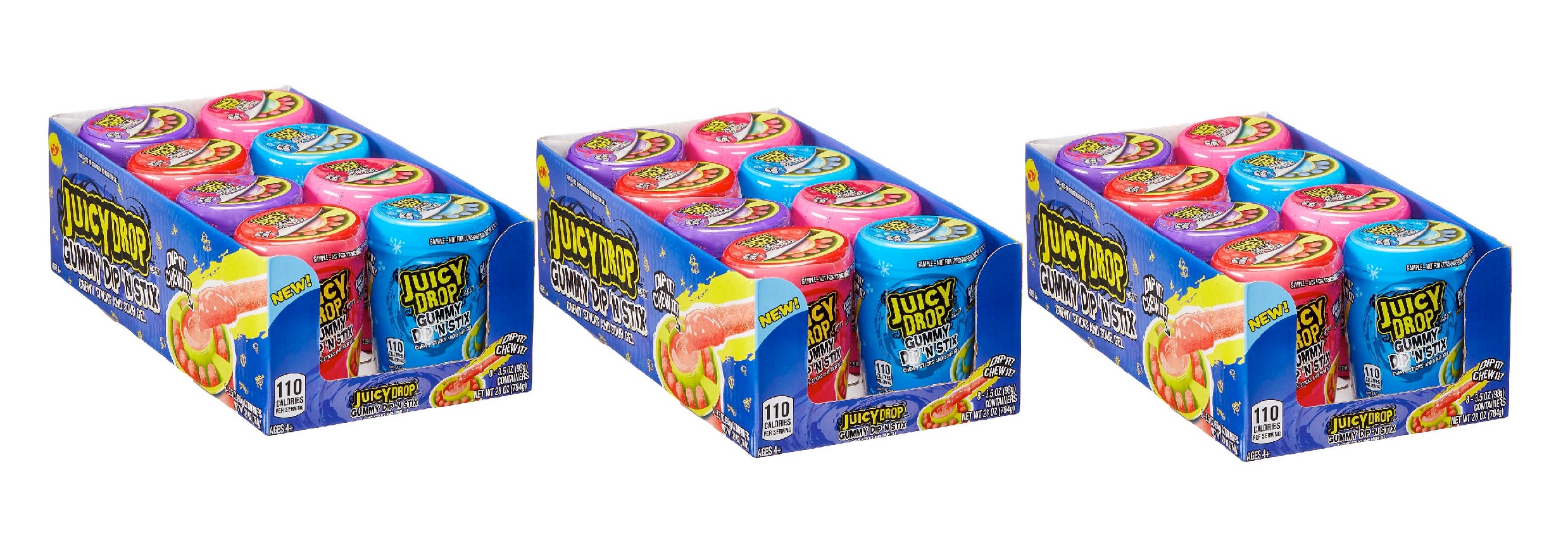 Juicy Drop Candy Gummy Dip'N Stix, Variety Pack, 3.5 oz, 8 ct 3PK