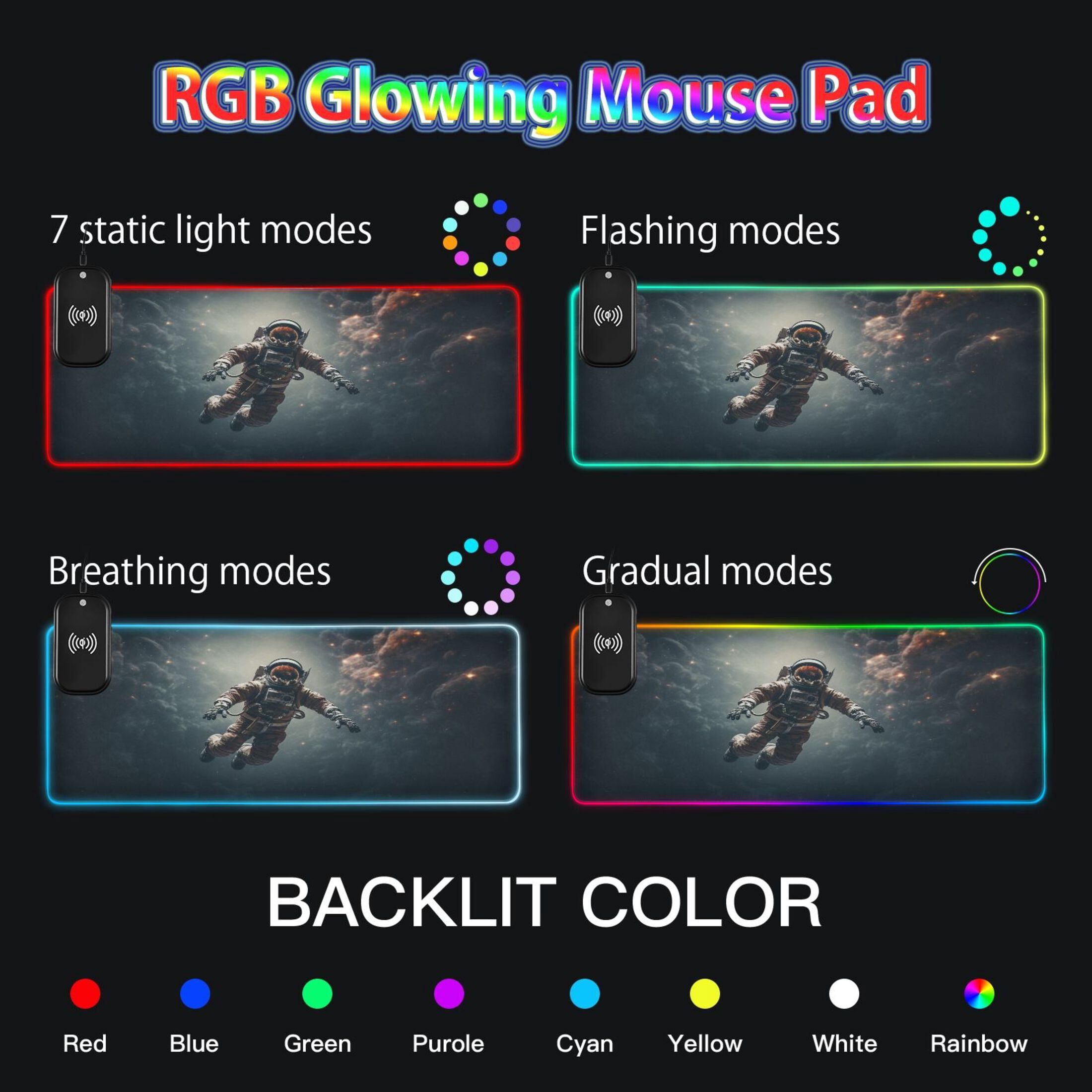 Wireless Charging Mouse Pad Large RGB Gaming Desk Mat 13 Light Modes Mousepad 31.5x11.8 Astronaut in Nebula