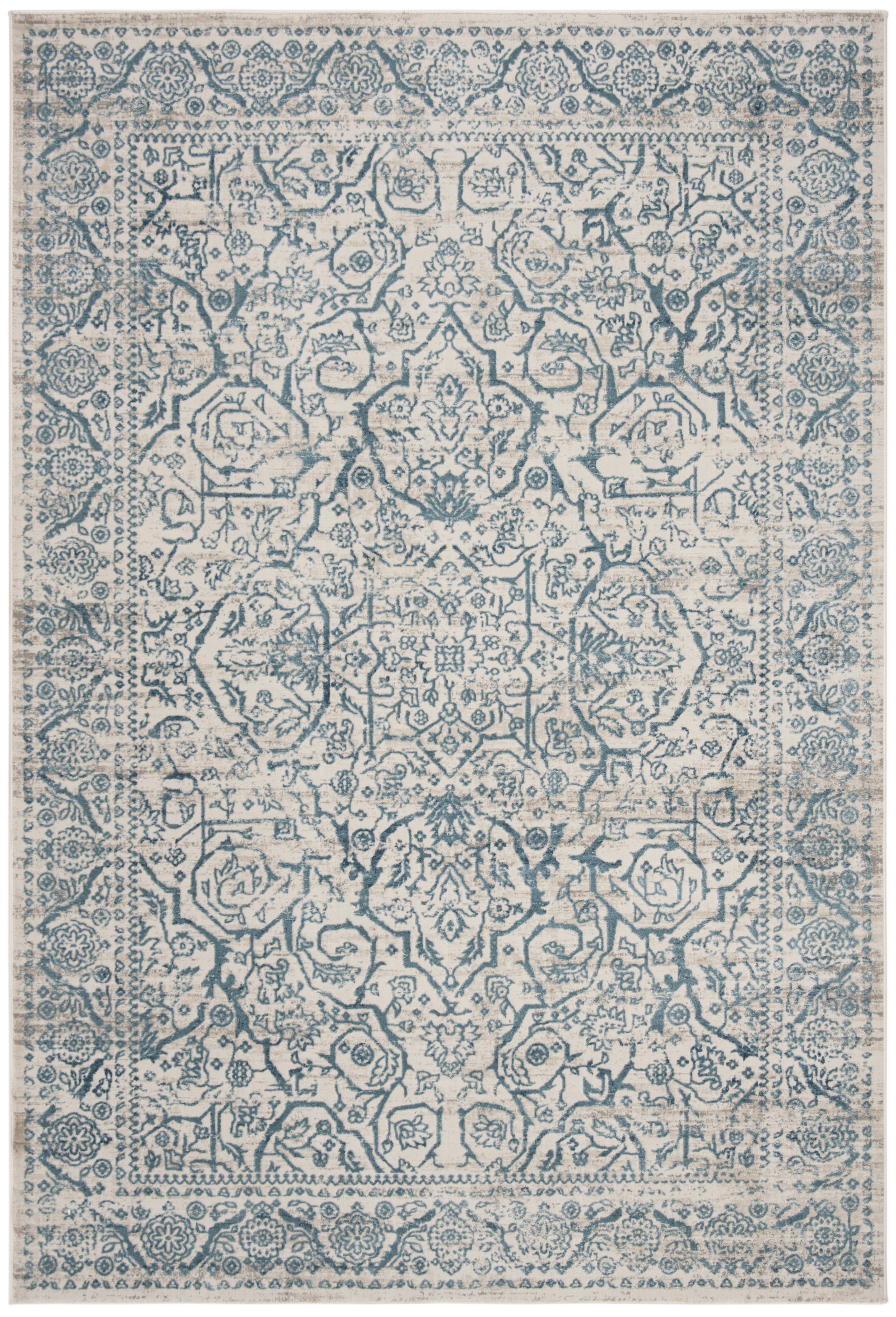 SAFAVIEH Princeton Xavier Floral Bordered Area Rug, Blue/Beige, 5'1" x 7'6"