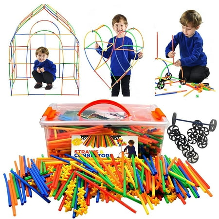 Playlearn 800 Pieces Building Straws and Connectors for Kids Educational Toys for Imagination Development