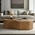 thumbnail image 2 of Hexagon Accent Coffee Table, Visible Wood Grains, Solid Base Contemporary Stand, Natural Finish, Elegant Look, 2 of 3