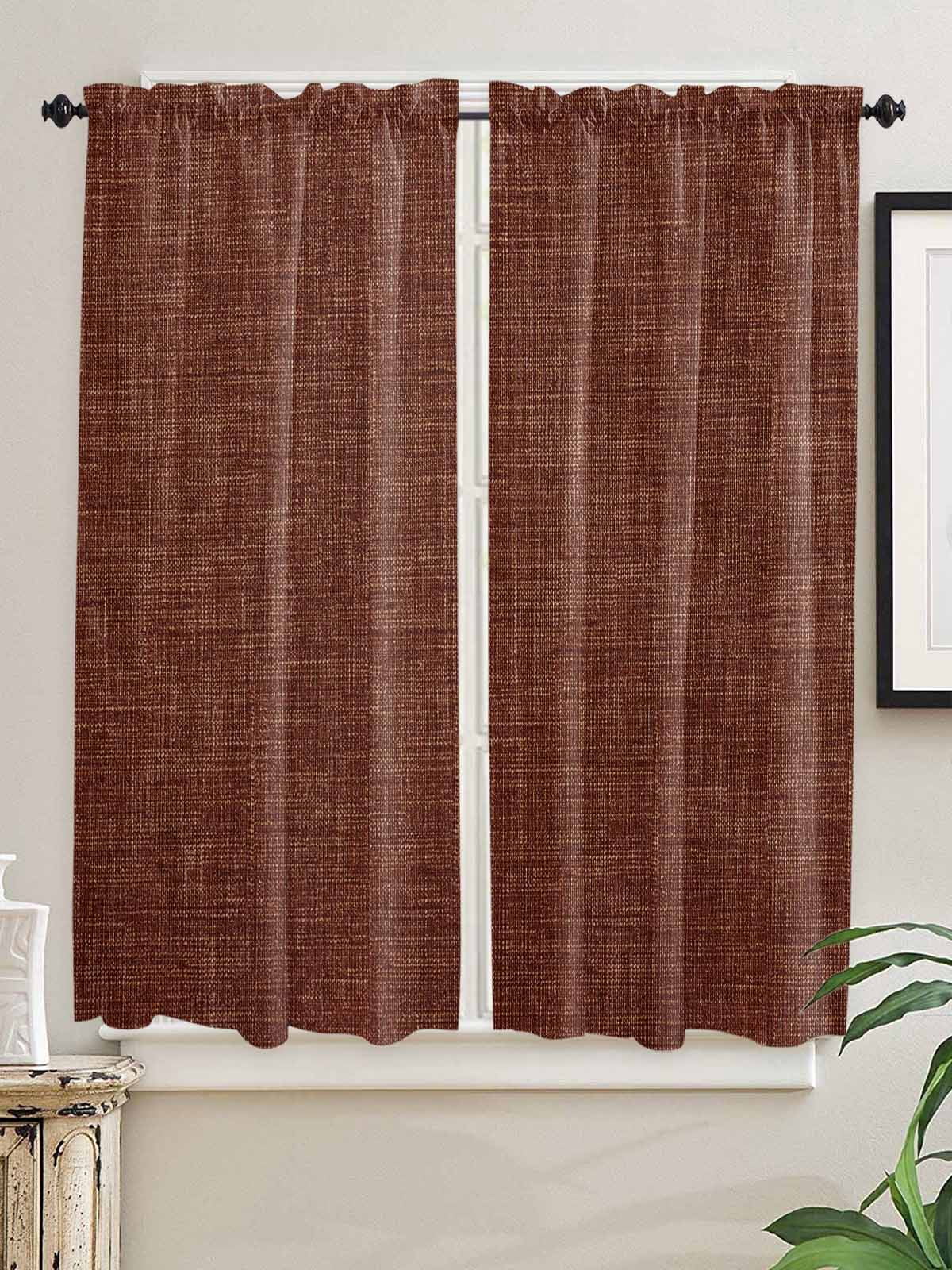 Dark Brown Bedroom Curtains 63 Inches length, Farmhouse Burlap Solid Brown Color Modern Linen Texture Window Treatment Curtain Drapes, Rod Pocket Curtain Panels for Living Room, 42"x63", 2 Panels