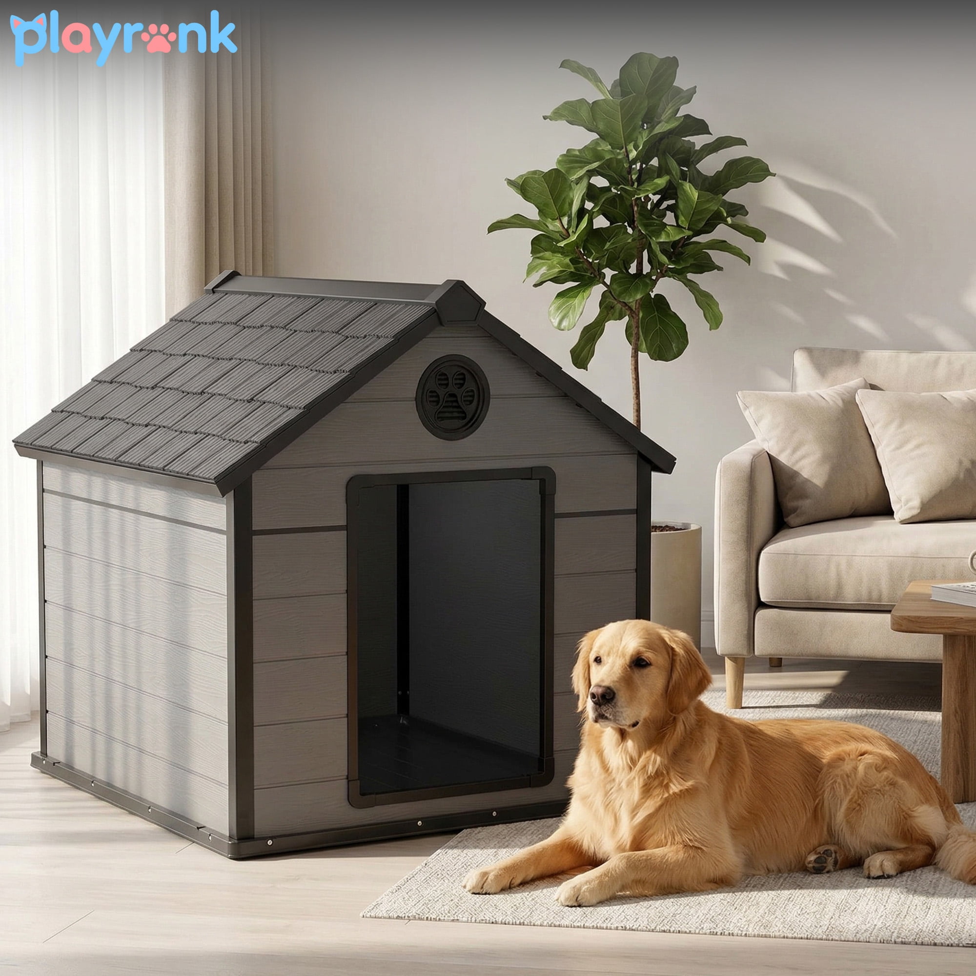 Joxxoaa All-Weather Insulated Dog House for Medium to  Large Dogs, Waterproof Outdoor Dog Kennel with Ventilation, Durable ResinPet Shelter for Backyard Patio, Easy to Clean.Father's Day Gift