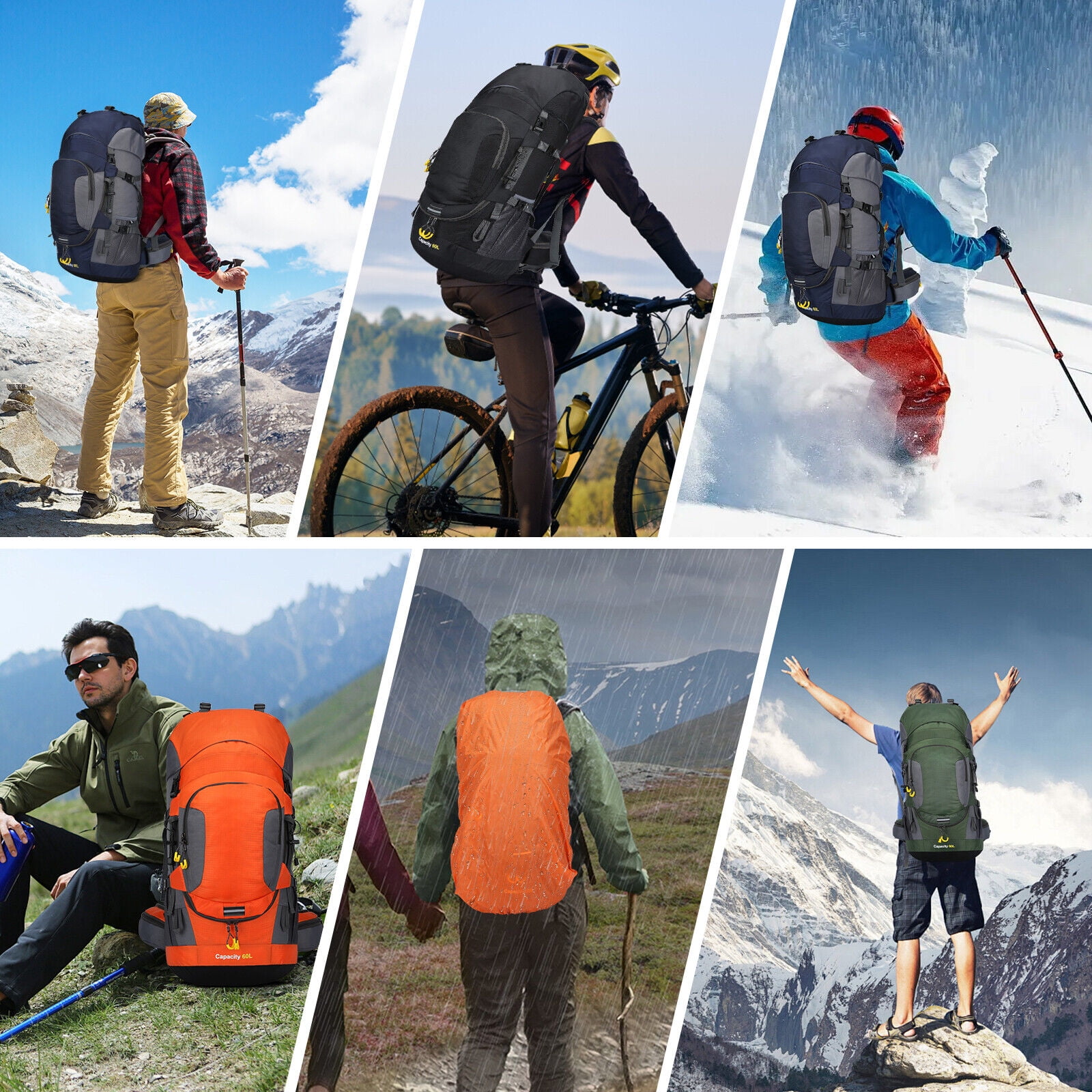 SHANNA 60L Waterproof Hiking Camping Backpack with Rain Cover Camping Rucksack Lightweight Hunting Rucksack,Orange