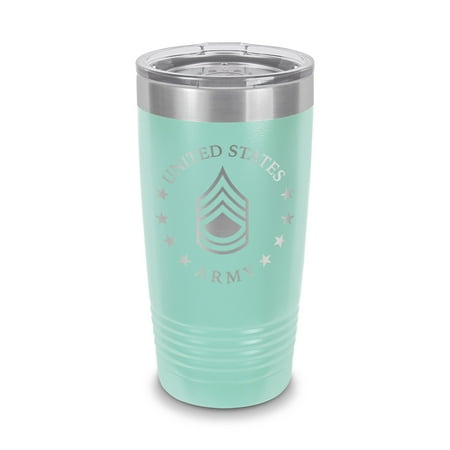 

E-7 Sergeant First Class US Army Rank Tumbler 20 oz - Laser Engraved w/ Clear Lid - Stainless Steel - Vacuum Insulated - Double Walled - Travel Mug - sfc or-7 e7 - Teal