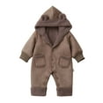 thumbnail image 3 of lcziwo Hooded Jumpsuit Fleece Long Sleeve Button up Rompers Winter Comfy Snowsuit with Pockets Coffee, 3 of 10
