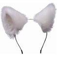 thumbnail image 1 of Jowxsx Linda Diadema con Orejas de Gato Orejas de Zorro de Piel Larga Diadema para Cosplay con Campanas Diadema para Disfraz de Fiesta Aro para el Cabello de Halloween Blanco, 1 of 5