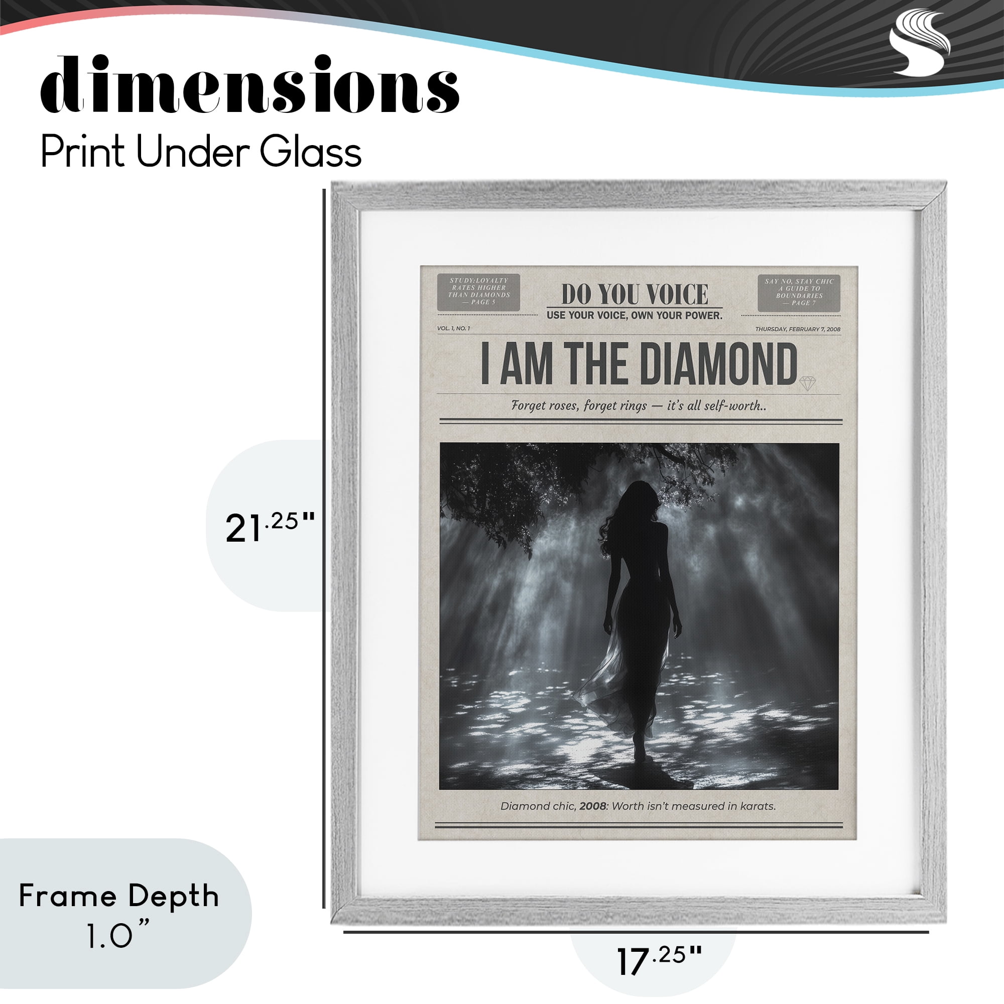 Stupell Industries Diamond Chic Newspaper Gray Framed Print Under Glass, design by A Barefoot Stylist