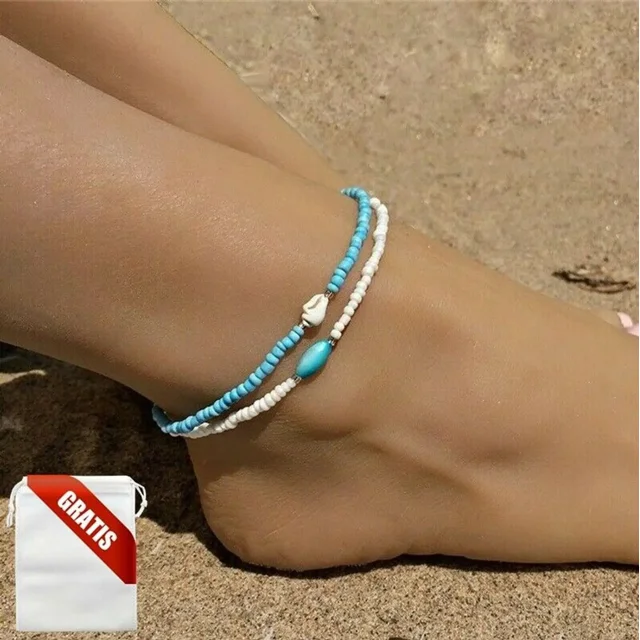 Cadena de tobillo turquesa cuero mujeres, correa de cuero perla pulsera de tobillo estrella joyería de pie boho cadena encanto joyería de pulsera para las mujeres