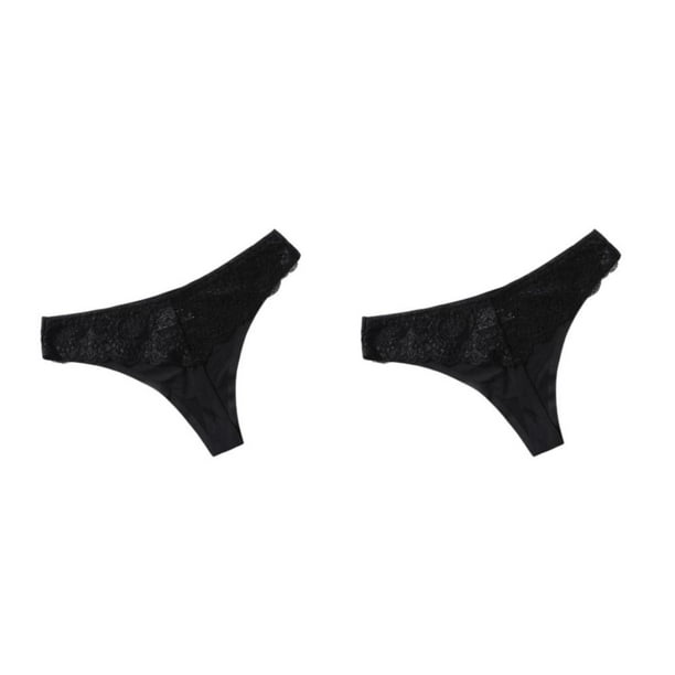 Sonducket Bragas de tiro bajo Tanga ropa interior de mujer Tanga bragas sin costura diseño de encaje lavable Sexy elasticidad señora ropa de Negro METRO 2piezas