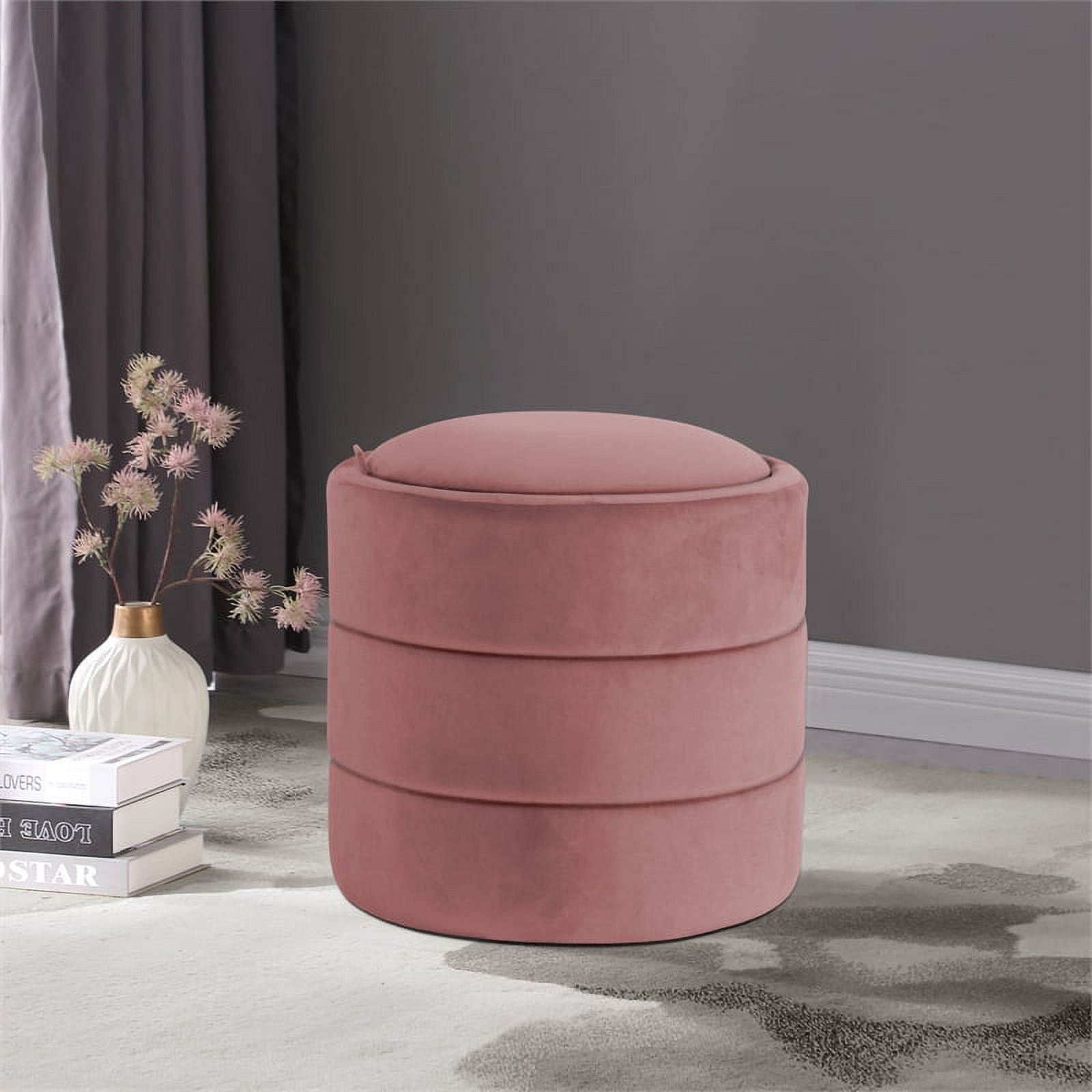 HomePop Round Storage Ottoman, Blush Velvet