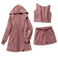 thumbnail image 5 of Women's Fuzzy 3 Piece Lounge Set Soft Comfy Pajama Set Cami Crop Top Shorts and Open Front Cardigan Loungewear Ladies Clothes, 5 of 5