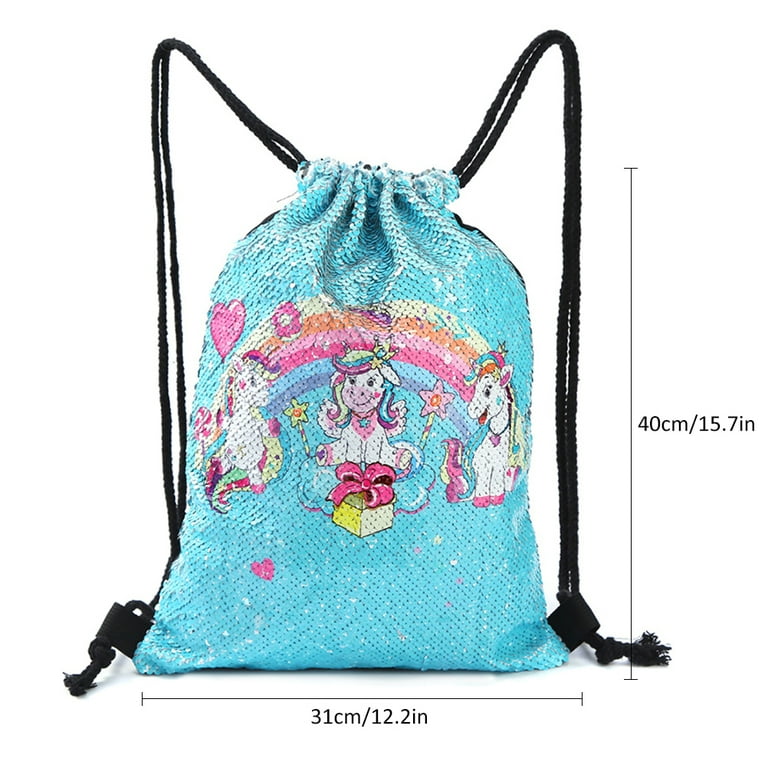 Unicorn Sequin Drawstring Backpack Glitter Gym School Dance Bag