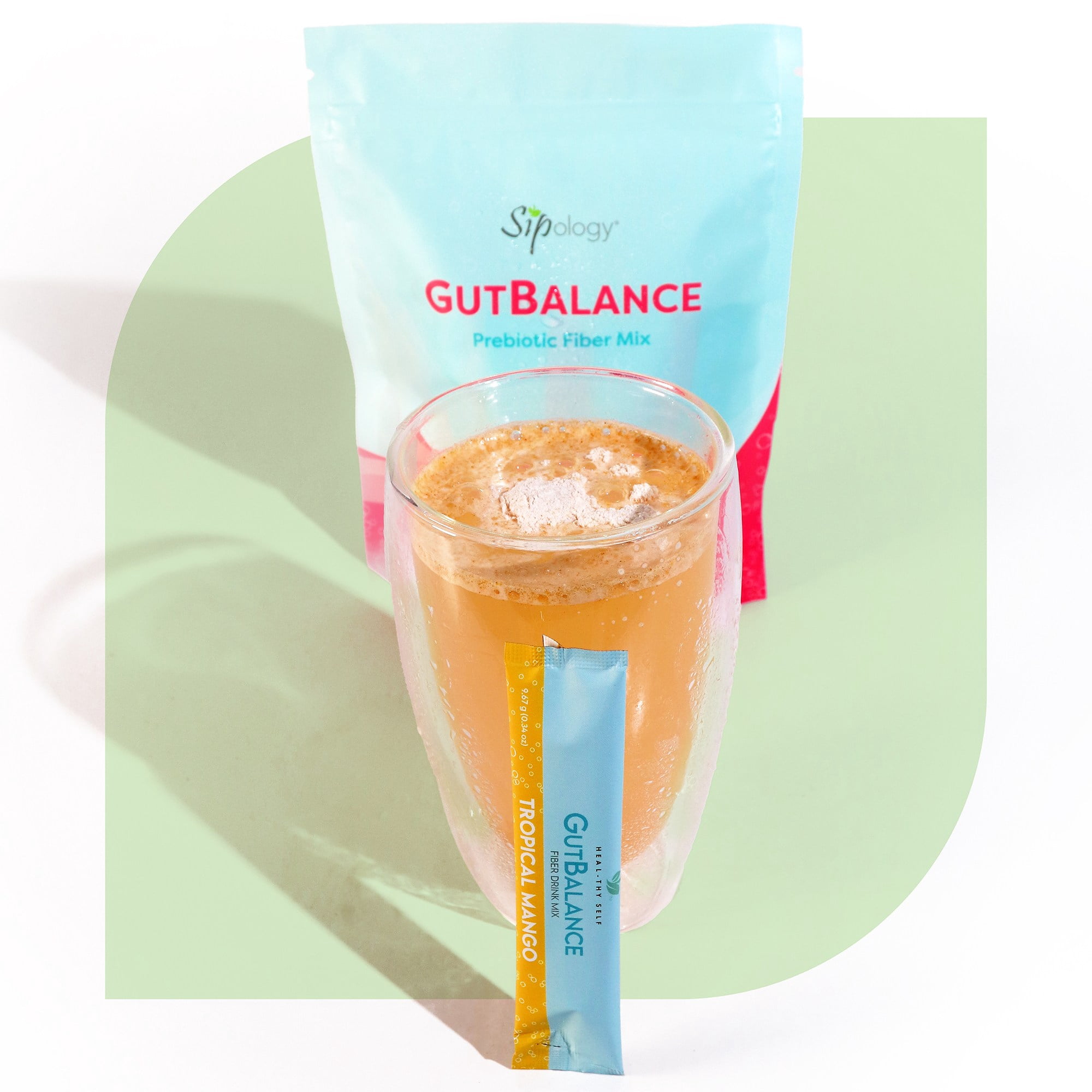 Sipology: GutBalance - Tropical Mango - 12 Stick Pack - Prebiotic Fiber Mix, Powder Drink, Promote Digestive Health, Organic Stevia, Plant Based-Vegan