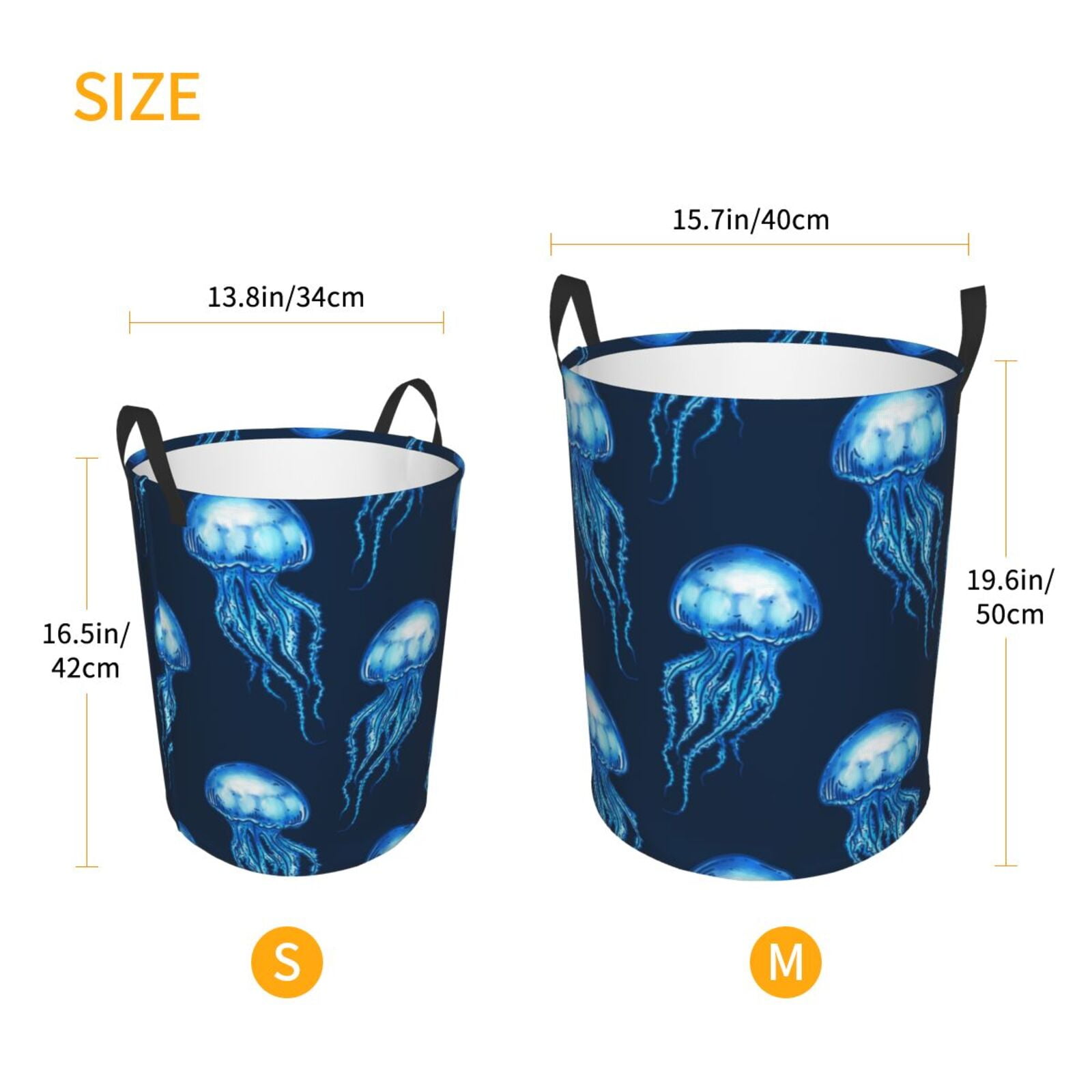 Large Laundry Basket with Handles - Blue White Jellyfish Kids Baby Dirty Clothes Laundry Hamper for Bedroom Aesthetic