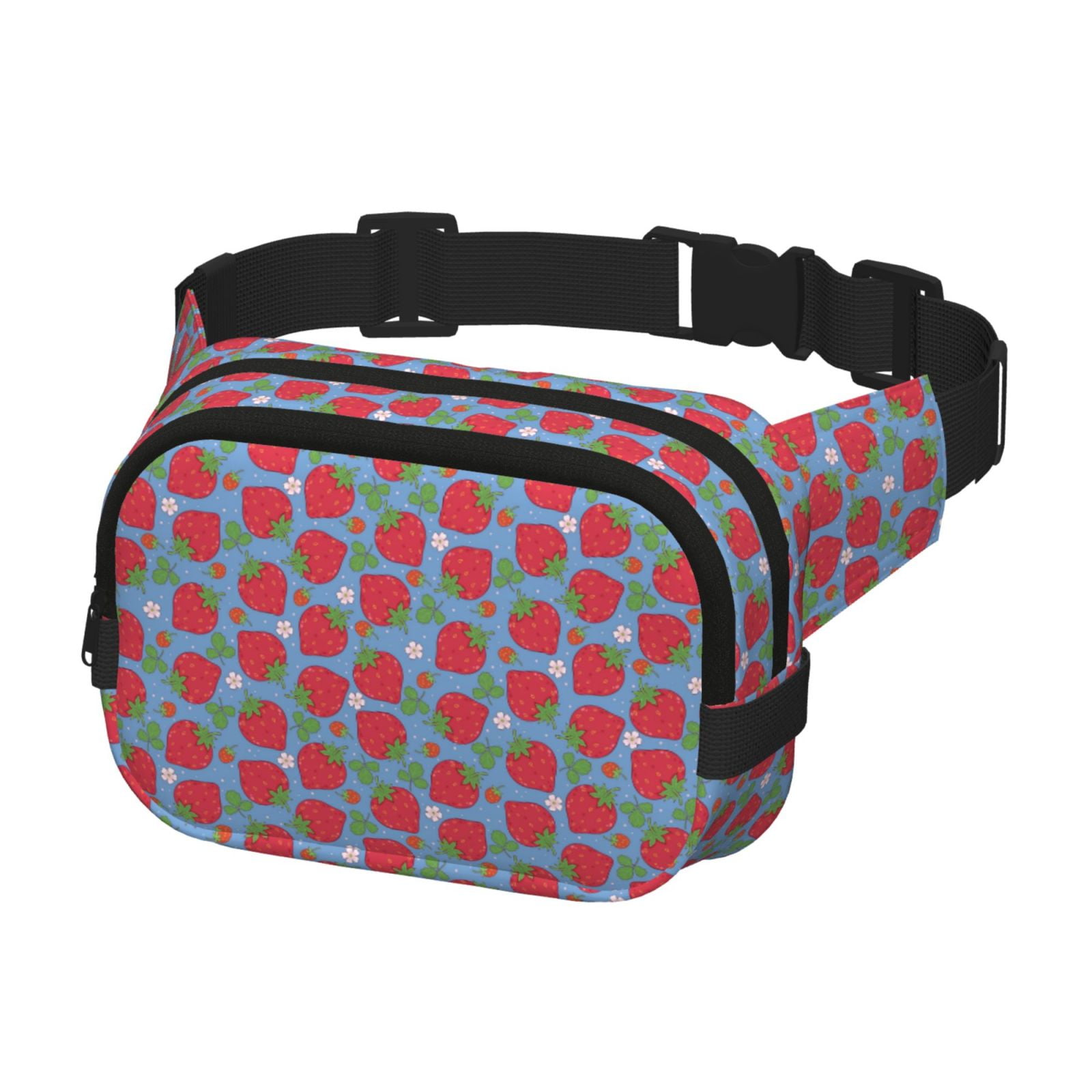 Picia Hand Drawn Strawberry Print Square Double-Layer Waist Bag Mini Adjustable Waist Belt Bag Exercise Running Travel Hiking
