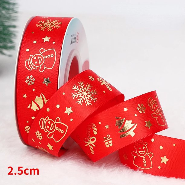 5yardsChristmas Ribbon Printed Christmas Polyester Ribbon For Handmade Design Christmas Decoration DIY Cake Bouquet Gift Packing
