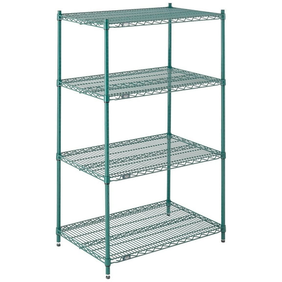 Nexel 4 Shelf Poly-Green Wire Shelving Unit Starter 36""W x 24""D x 63""H