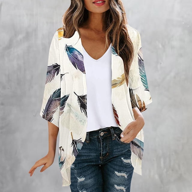 Cárdigan de manga larga para mujer, blusa informal estampada con bolsillo, abrigo tipo cárdigan para mujer