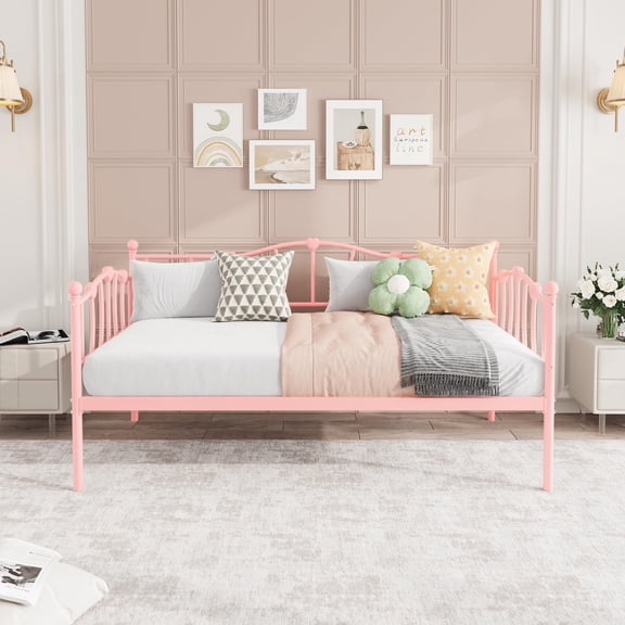 Twin Daybed with Trundle, Metal Sofa Bed Frame with Steel Slat Support, Twin Size Space-Saving Multifunctional Furniture for Living Room, Bedroom, Love Heart Design, No Box Spring Needed