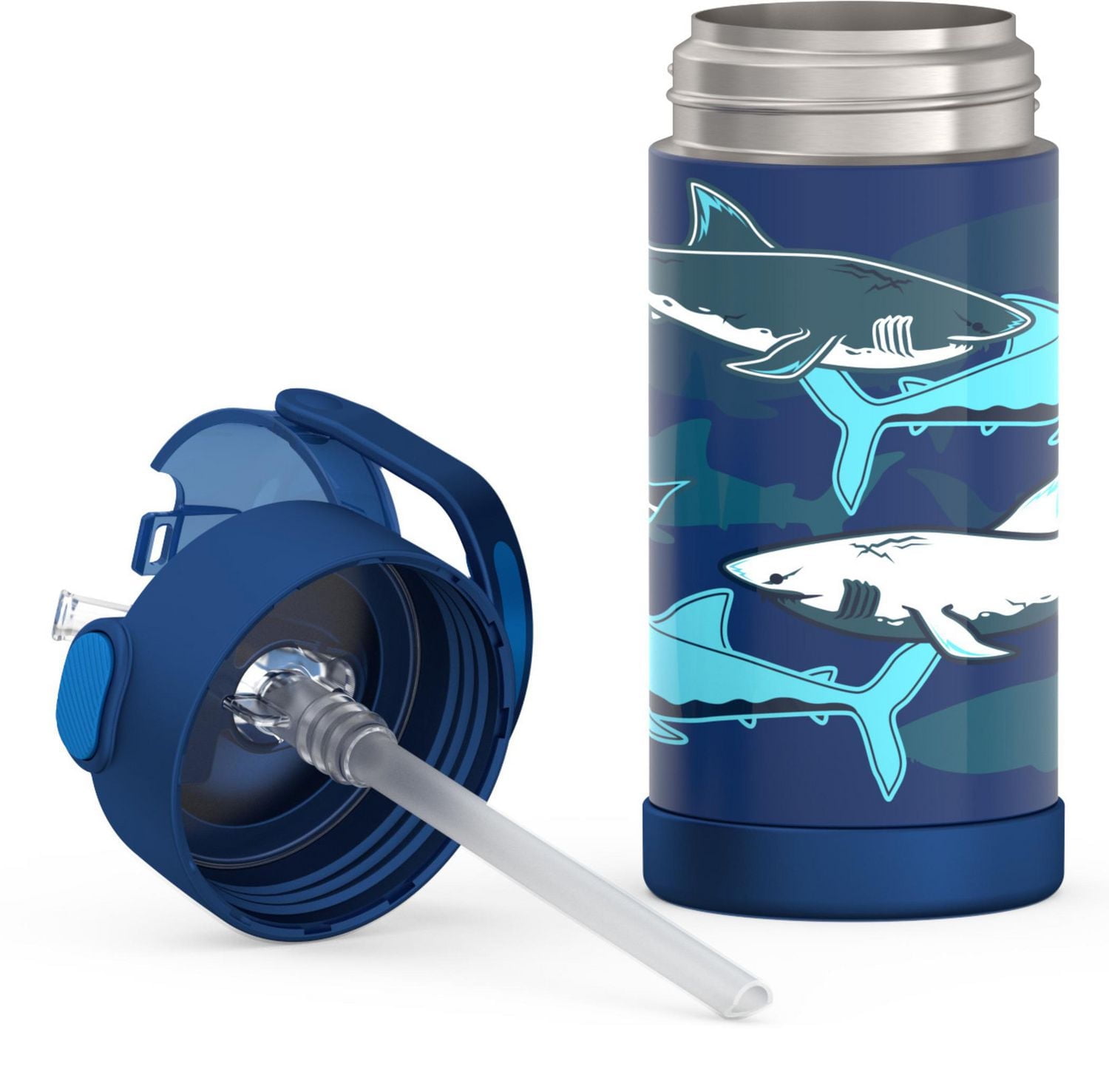 Thermos Kids Vacuum Insulated Funtainer Water Bottle with Flip Up Straw, 355ml, Sharks