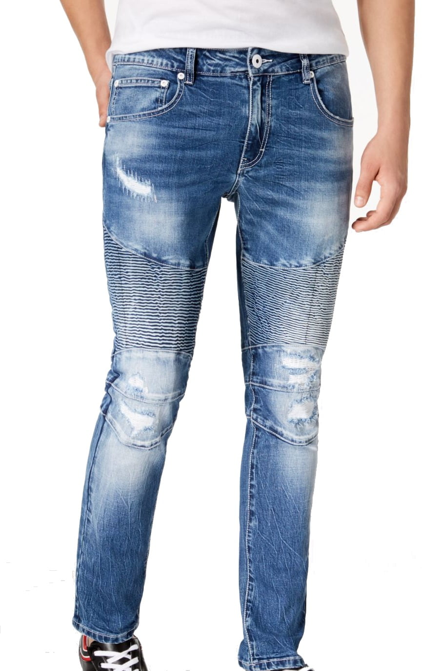 Mens Jeans 40X30 Destructed Moto Skinny 