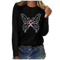 thumbnail image 2 of QATAINLAV Holiday Sales Womens Long Sleeve Tops 2025 Fall Fashion Butterfly Graphic Print Tees Shirts Breast Cancer Pink Ribbon Pullover Blouses Black XXL, 2 of 4