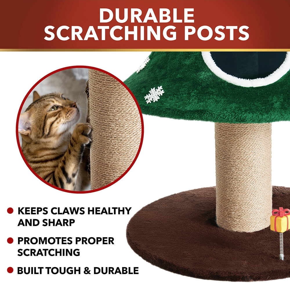 Stephan Roberts 52"  H Alpine Christmas Cat Tree Tower with Scratching Post, Cat Condo & Hanging Toys, Green