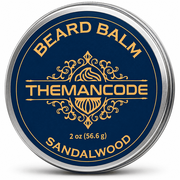THEMANCODE Beard Balm for Men, Sandalwood Scent, Beard Care & Grooming Balm, Softens & Nourishes Beard, Father's Day Gift, 2 oz