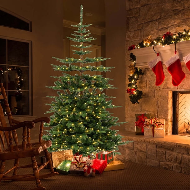 Árbol de Navidad Artificial Costway 210 cm 1303 puntas de PVC PE 500 luces LED blanco cálido