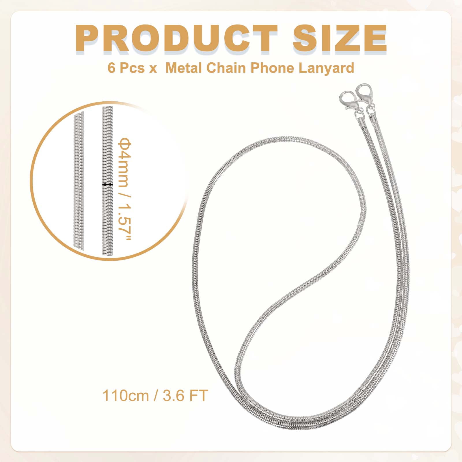 Uxcell Metal Chain Phone Lanyard, 6Pcs 1.6 Inch Anti Theft Crossbody Phone Strap with Detachable Tether Tabs Lanyard Leash for Women Pants Wallets, Silver