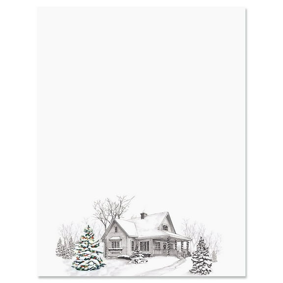 Winter Home Christmas Letter Papers - Set of 25, 8 1/2" x 11", Compatible Computer Paper