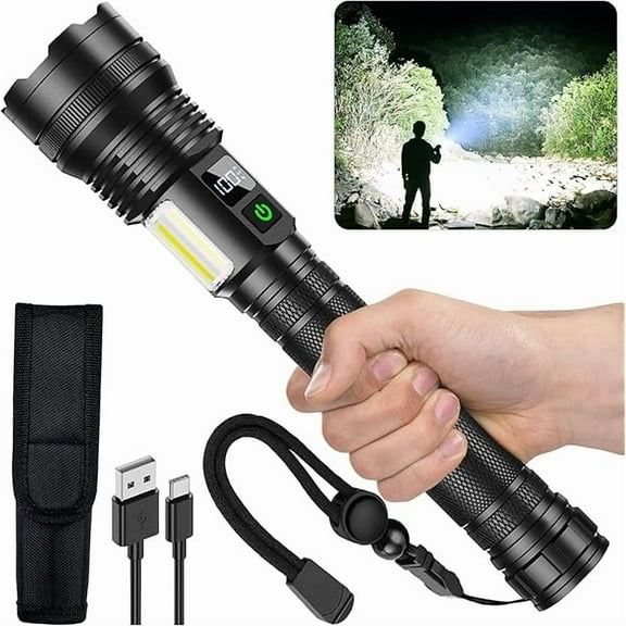 ZCRechargeable Flashlights, 990,000 lumens, Extremely Bright USB Rechargeable Tactical Flashlight, Zoomable, IP67 Waterproof, 10 Modes for Home, Outdoor, Emergency, Patrol, Camping (with Battery)