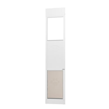 KFFKFF Pet Entryway for Sliding Glass Doors, Adjustable Height from 75 7/8" to 80 11/16", Canine Access for Sliding Entrances, Aluminum Framed Toughened Glass Pet Passage with Hinged Flap and Lock